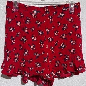 AEO Red Floral Ruffle Casual High Rise Shorts New Medium